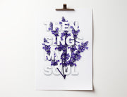 Poster featuring the text 'THEN SINGS MY SOUL' with purple flowers, ideal for wall art or a religious gift.