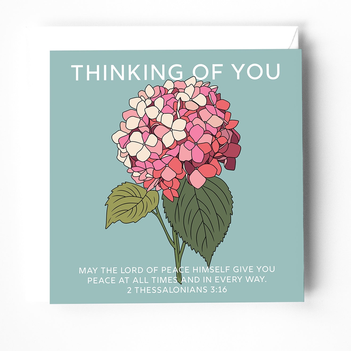 Blue and pink flower design Christian "thinking of you" card