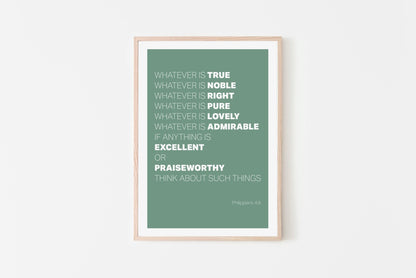 Whatever is True... Christian poster. Philippians 4 verse 8 print. - The Christian Poster Company