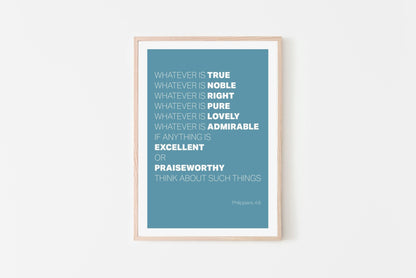 Whatever is True... Christian poster. Philippians 4 verse 8 print. - The Christian Poster Company