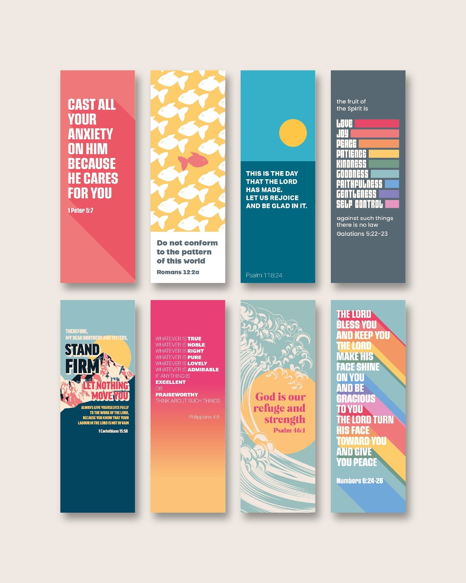 WHOLESALE PACK of 80 Christian bookmarks. SET ONE. 8 different designs. - The Christian Poster Company