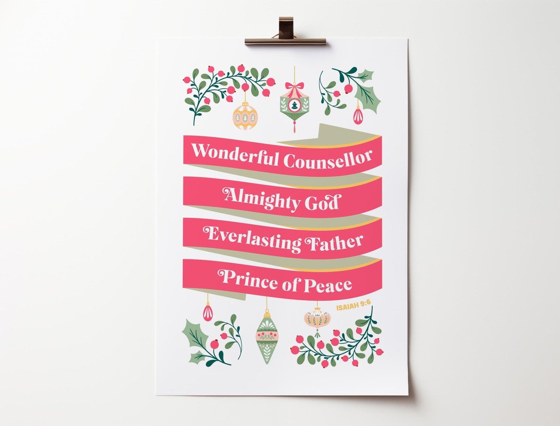 Wonderful counsellor, Almighty God poster (Isaiah 9 verse 6) - The Christian Poster Company