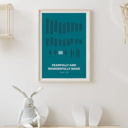 Framed poster with teal background displaying the text 'FEARFULLY AND WONDERFULLY MADE Psalm 139' in white.