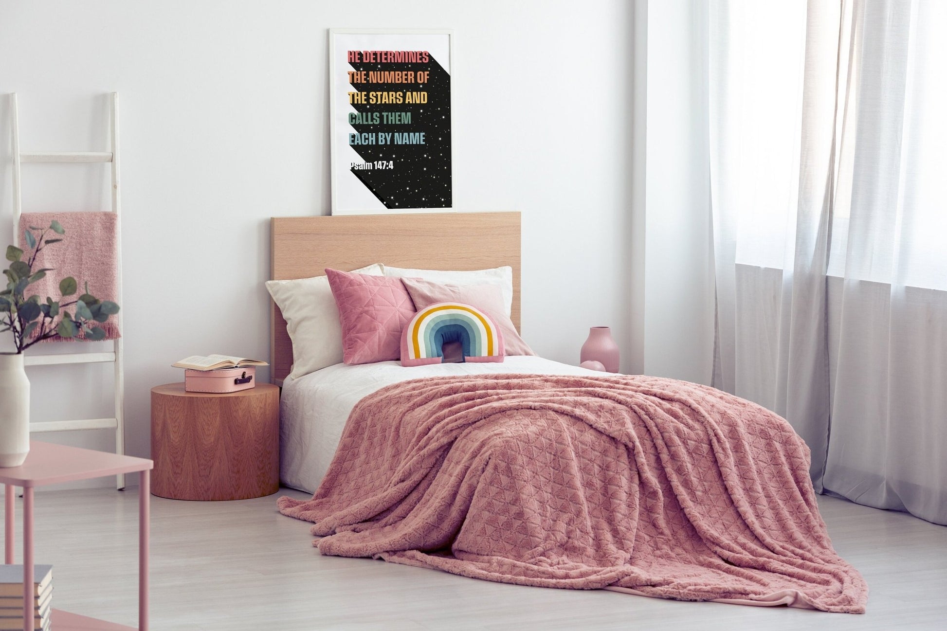 He determines the numbers of the stars print, Psalm 147 verse 4 Christian wall art poster - The Christian Poster Company