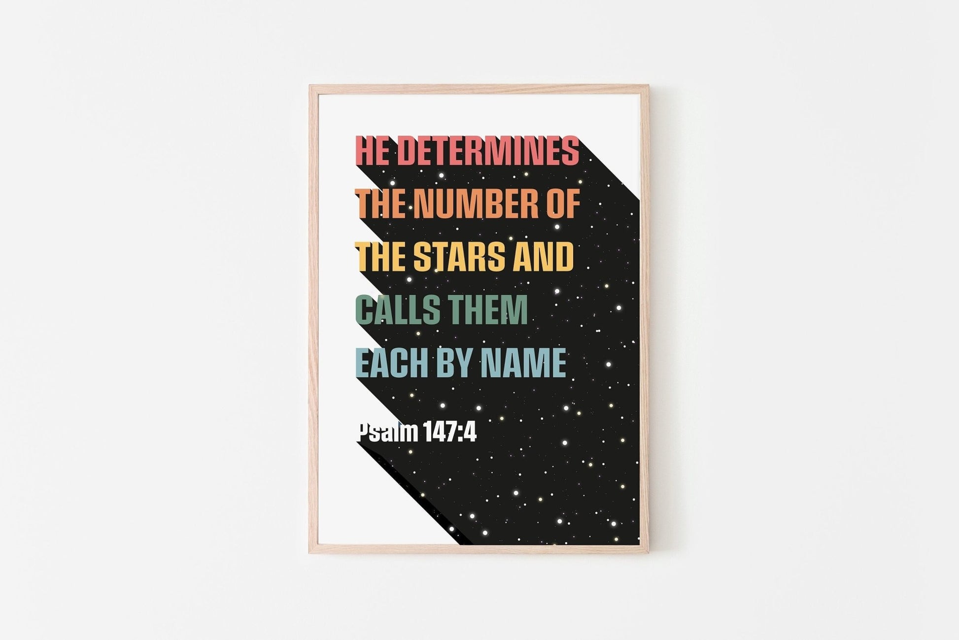 He determines the numbers of the stars print, Psalm 147 verse 4 Christian wall art poster - The Christian Poster Company