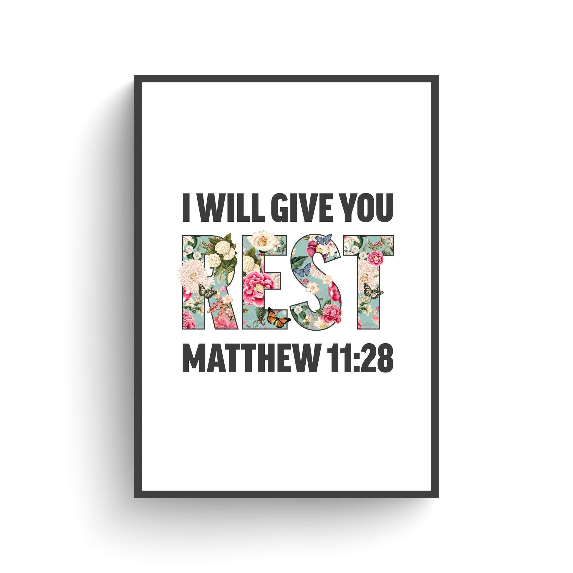 I will give you rest, Matthew 11 verse 28 poster, Christian print, bible artwork - The Christian Poster Company