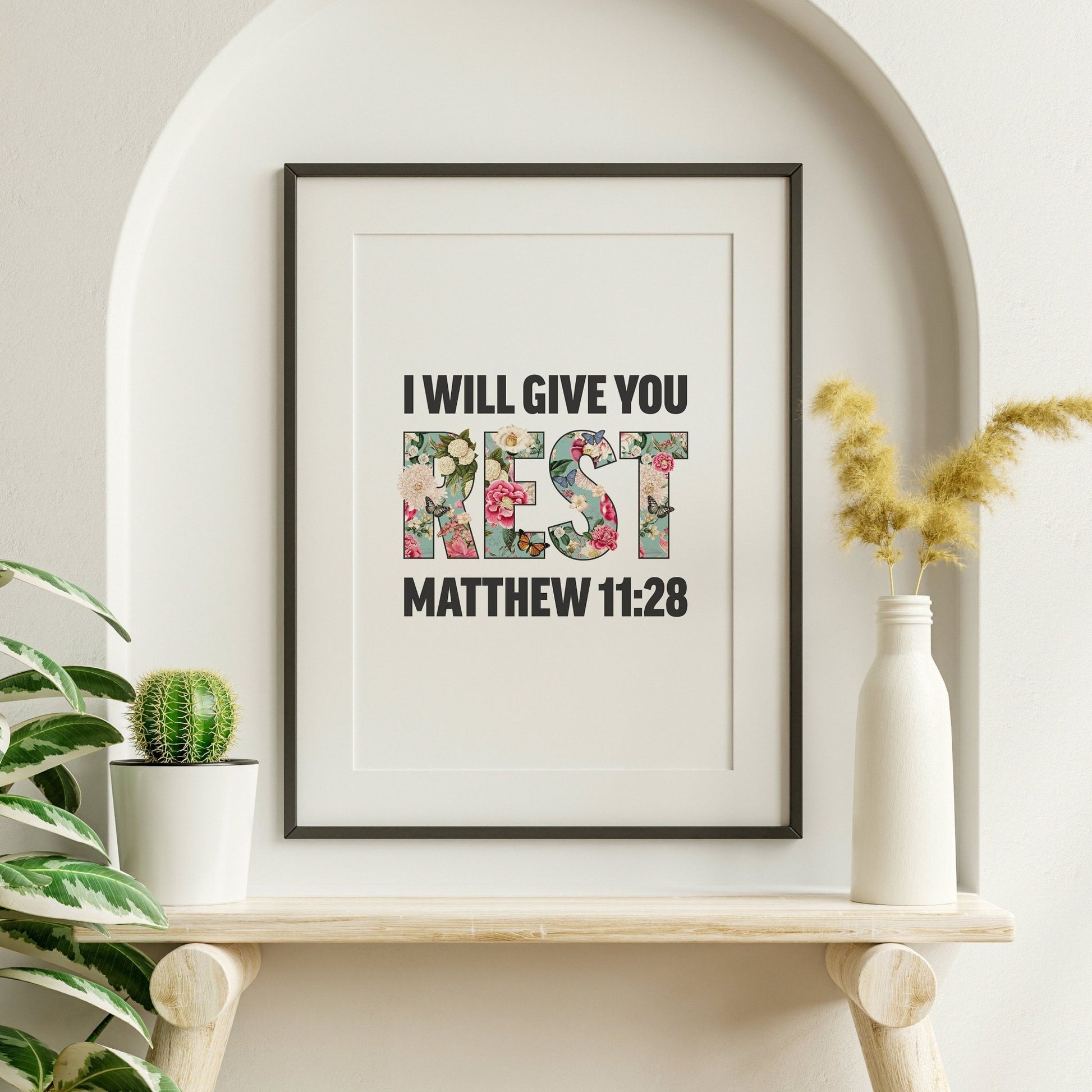 I will give you rest, Matthew 11 verse 28 poster, Christian print, bible artwork - The Christian Poster Company