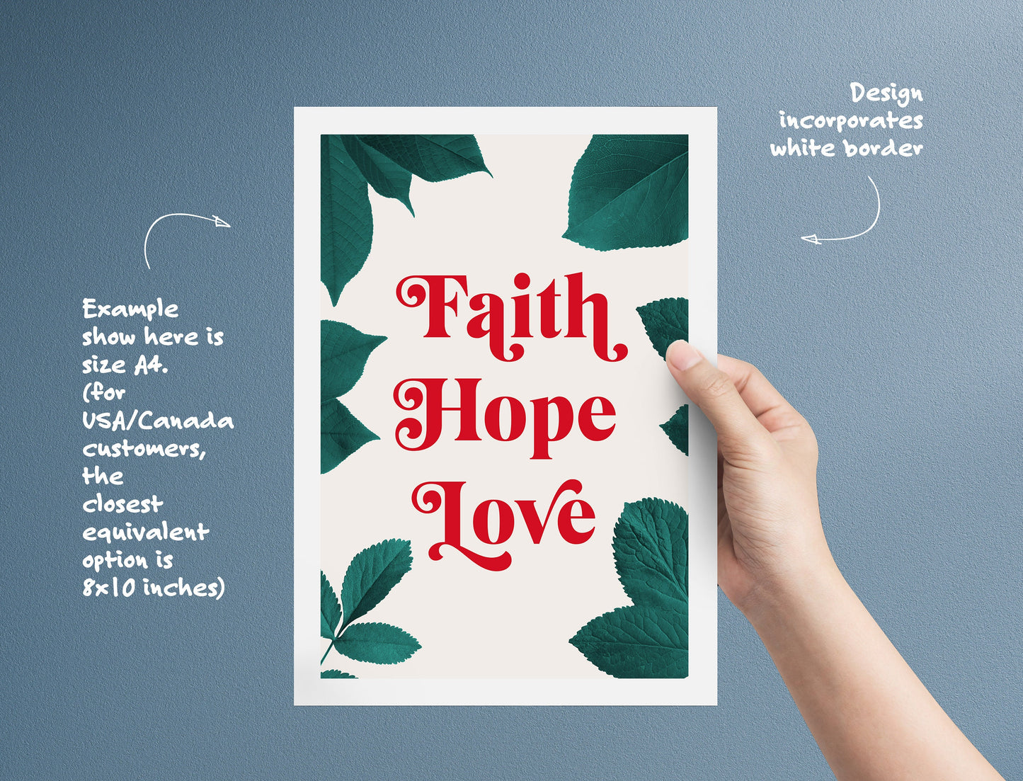 FAITH HOPE LOVE poster. Christian wall art.