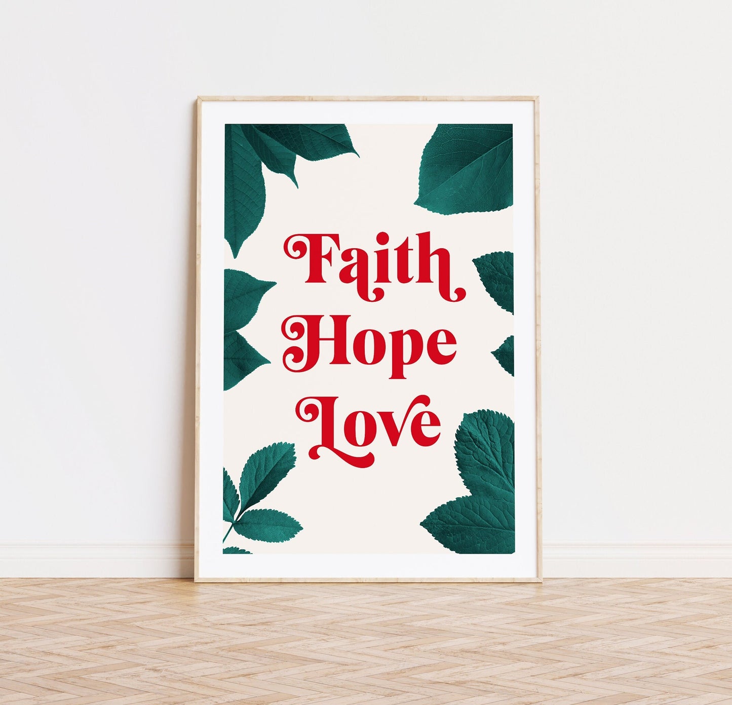 FAITH HOPE LOVE poster. Christian wall art.