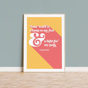 Poster featuring the text 'Your word is a lamp to my feet & a light for my path' in colorful design.